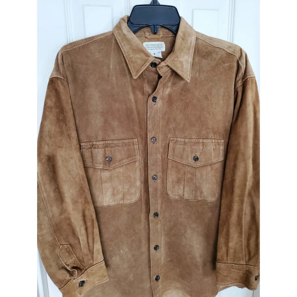 J. Peterman Co Suede Leather Shirt Brown Western Workwear Button Up Jacket Small